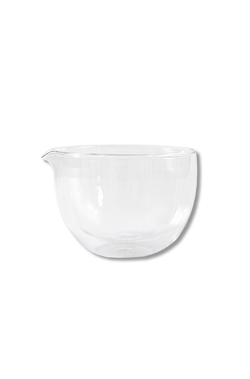 Glass matcha bowl with a spout