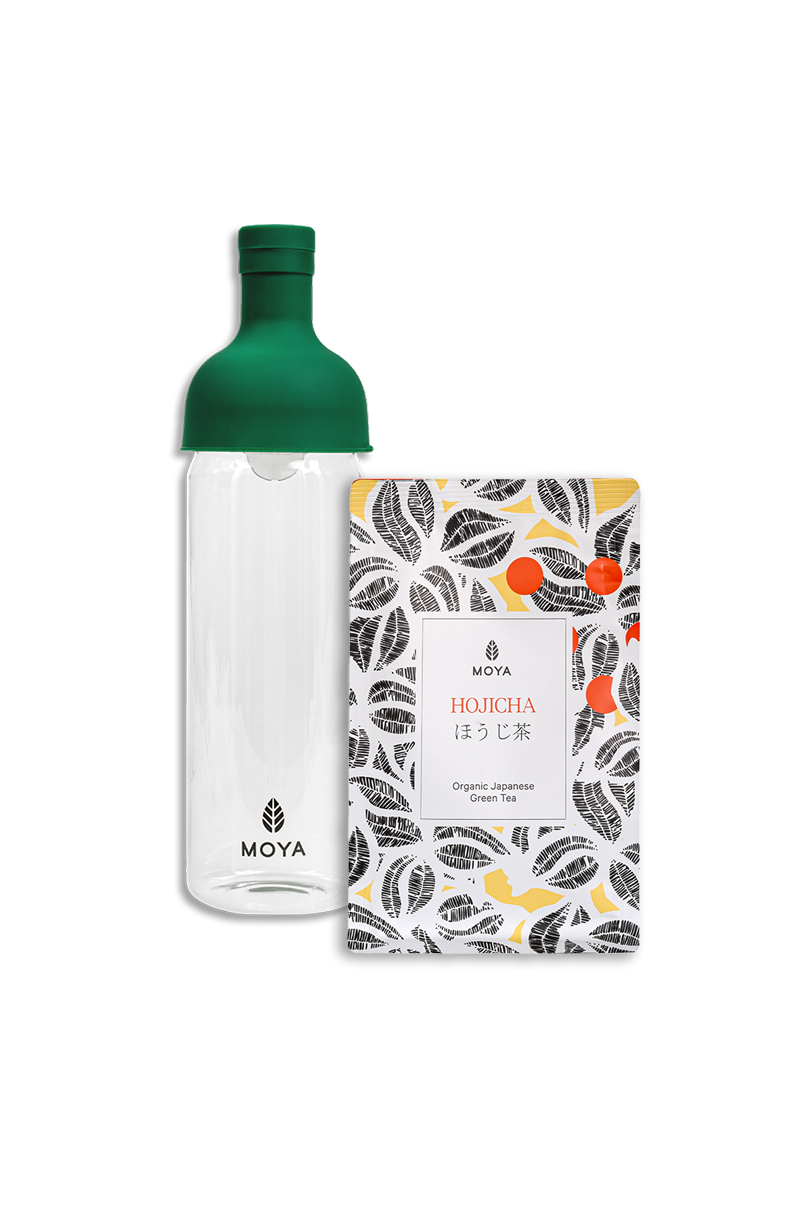 Cold Brew Tea Set – 750ml Bottle & 80g Moya Hojicha